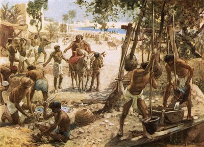 Israëlieten maken bakstenen in Egypte door William Brassey Hole
