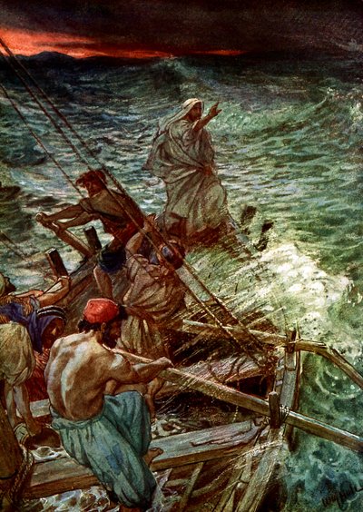 Jezus kalmeert de storm door William Brassey Hole