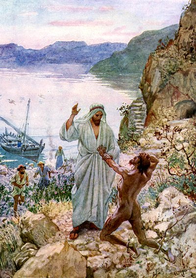 Jezus geneest een bezeten man door William Brassey Hole