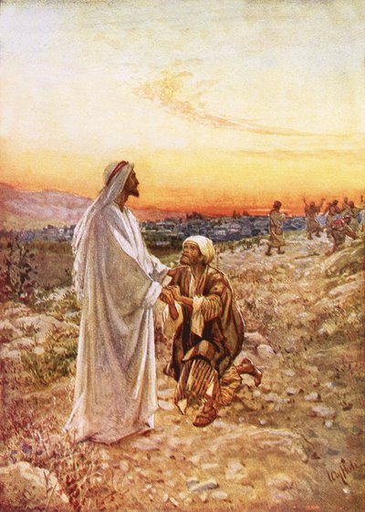 Jezus met de ene melaatse die terugkwam om te bedanken door William Brassey Hole