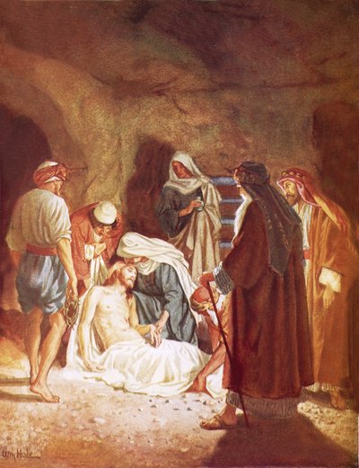 Jozef van Arimathea legt het lichaam van Jezus in zijn eigen graf door William Brassey Hole