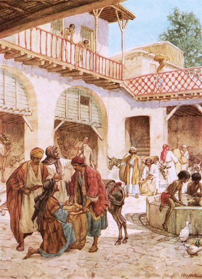 Josefs broers in de herberg. Het geld van elke man in zijn zak door William Brassey Hole