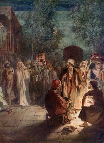 Petrus ontkent Jezus voor de derde keer te kennen door William Brassey Hole