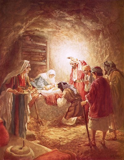 De herders vinden het kindje Christus liggend in een kribbe door William Brassey Hole