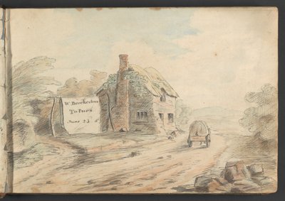 Landschap met gehucht en kar door William Brockedon