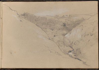 Landschap met heuvels en bos door William Brockedon