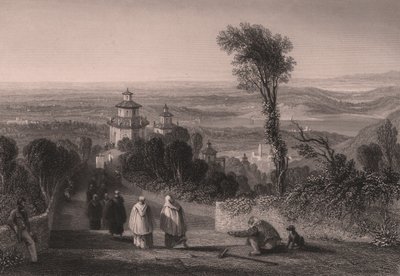 Uitzicht vanaf Sacro Monte in Varese, Lombardije, Italië, staalgravure door T Willmore naar tekening van William Brockedon, circa 23x18 cm door William Brockedon