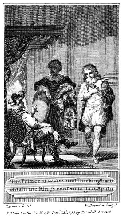 De Prins van Wales en Buckingham verkrijgen de toestemming van de koning om naar Spanje te gaan, 1793 door William Bromley
