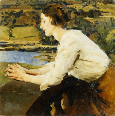 Jonge vrouw op een balkon door William Bruce Ellis Ranken