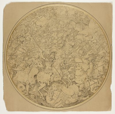 Ceremonieel schild met verhalen van Marcus Curtius en Mutius Scaevola door William Burgess