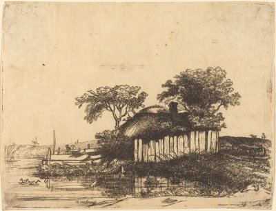 Cottage met witte omheining door William Byron after Rembrandt van Rijn