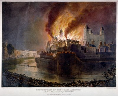Vernietiging van het Arsenaal in de Tower of London door brand, 30 oktober 1841 door William C Smith