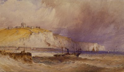 Een raderstoomboot verlaat de haven van Dover, 1879 door William Callow