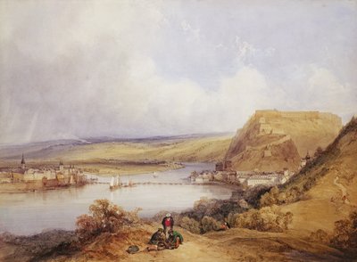 Ehrenbreitstein en Koblenz vanaf de Hoogten van Pfaffendorf door William Callow