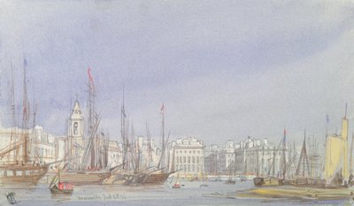 Marseille, Schepen in de Binnenhaven, 28 juli 1836 door William Callow