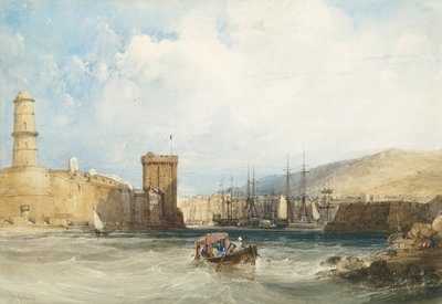 De ingang van de haven van Marseille door William Callow