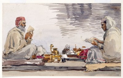 Twee heilige mannen die de Granth Saheb lezen, Umritsar door William Carpenter