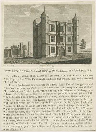 Tixall Hall - Poortgebouw (gravure) door William Carter