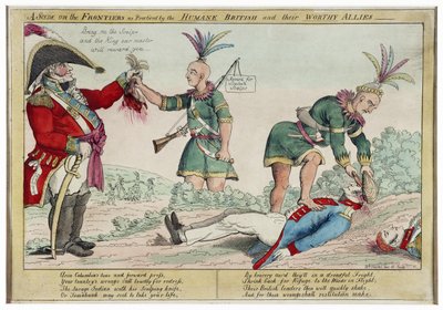 Een scène aan de grenzen zoals beoefend door de humane Britten en hun waardige bondgenoten, pub. 1812 door William Charles