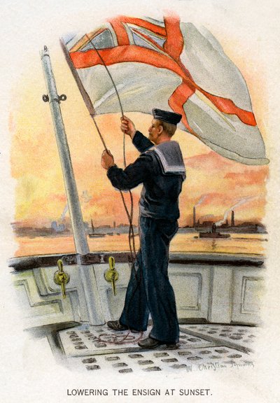 Het strijken van de vlag bij zonsondergang, ca. 1890-ca. 1893 door William Christian Symons