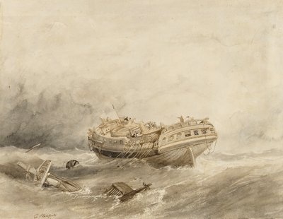 Een koopvaardijschip ontspoort in de kalmte na de storm. Aquarel door Clarkson Stanfield door William Clarkson Stanfield