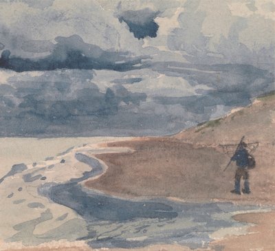 Landschap met man op strand door William Collins
