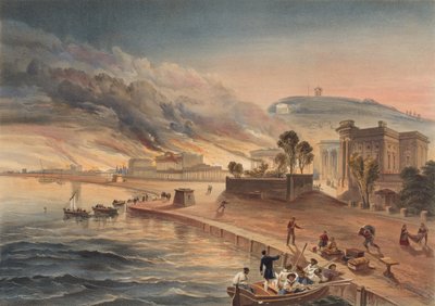 Brand van de regeringsgebouwen in Kertch. 9 juni 1855 door William Crimea Simpson
