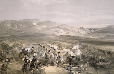 Aanval van de Zware Cavaleriebrigade in de Slag bij Balaclava op 25 oktober 1854, gegraveerd door E. Walker, gepubliceerd 1855 door William Crimea Simpson