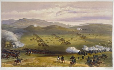 Charge van de Lichte Cavaleriebrigade, 25 oktober 1854, detail van artillerie, uit The Seat of War in the East, uitgegeven door Paul & Dominic Colnaghi & Co., 1856 (detail) door William Crimea Simpson
