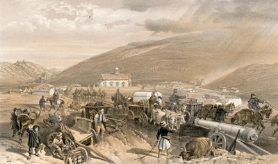 Commissariaatsproblemen, de weg van Balaklava naar Sebastopol, bij Kadikoi, tijdens nat weer door William Crimea Simpson