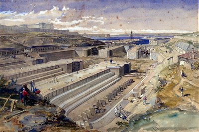 Dokken bij Sebastopol met ruïnes van Fort St. Paul, 1855 door William Crimea Simpson
