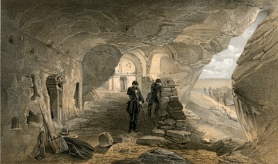 Uitgegraven kerk in de grotten van Inkermann, kijkend naar het westen door William Crimea Simpson