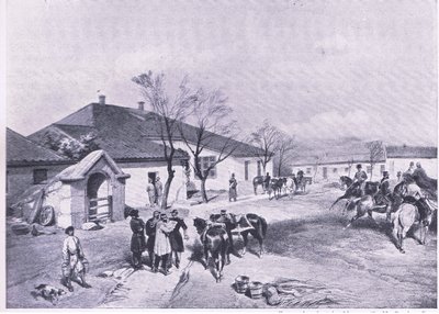 Hoofdkwartier van Lord Raglan in Khutor-Karagatch, illustratie uit Britse gevechten op land en zee, 1915 door William Crimea Simpson