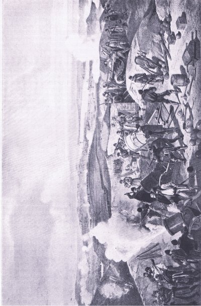 Sevastopol: Een hete dag op de batterijen, illustratie uit Britse gevechten op land en zee, 1915 door William Crimea Simpson
