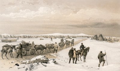 Het kamp van de 1e Divisie, kijkend naar het noorden richting het kamp van de 2e Divisie, de Hoogten van Inkermann in de verte door William Crimea Simpson