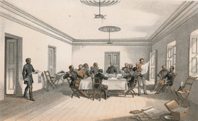 Het interieur van het hoofdkwartier van Lord Raglan, een krijgsraad door William Crimea Simpson