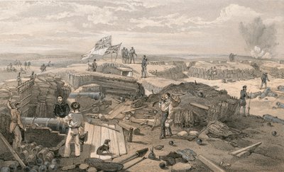 Het interieur van de Redan, genomen vanaf de linkerzijde kijkend naar de Salient-hoek, kijkend naar het zuiden door William Crimea Simpson