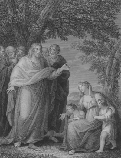 Christus en de kinderen van Zebedeüs, Matteüs 20, vers 20-29 door William Cuming