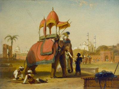 Een Versierde Olifant - Scene nabij Delhi (Een Scene in de Oost-Indië) door William Daniell
