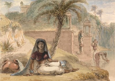 Indiaans Meisje Zittend bij een Rivier door William Daniell