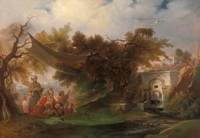Indiaas landschap met figuren bij een stroom door William Daniell