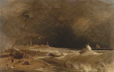 Madras, of Fort St. George, in de Golf van Bengalen -- Een storm trekt voorbij door William Daniell