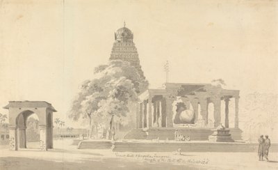 De grote stier en pagode in Tanjore door William Daniell