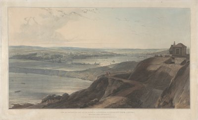 Uitzicht op de stad en een deel van de haven van Falmouth vanaf Pendennis Castle, Cornwall door William Daniell