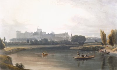 Windsor Castle vanaf de Theems: een Westelijk uitzicht, en vissen vanaf punters door William Daniell