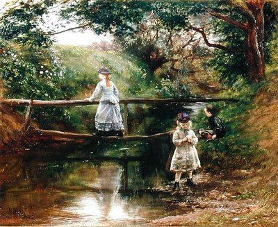 Aan de Tyne bij Ormiston - kinderen die wilde bloemen verzamelen door William Darling McKay