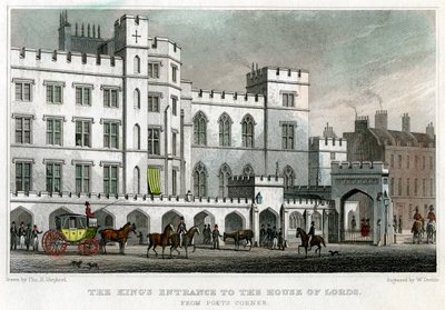 De koninklijke ingang naar het Hogerhuis, Palace of Westminster, Londen, 1829 door William Deeble