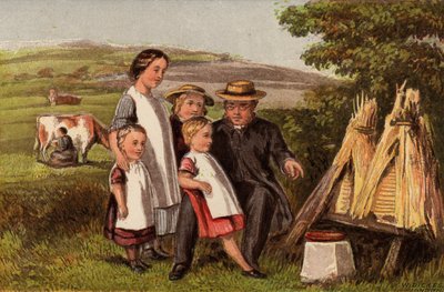 Industrie: familie op het platteland met bijenkorven door William Dickes