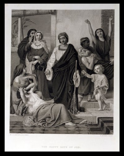 De Gelukkige Dagen van Job, gegraveerd door H. Bourne door William Dobson