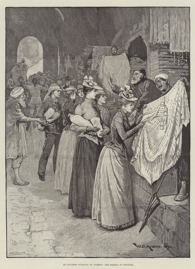 Een Engelse invasie van Turkije, de bazaar in Broussa door William Douglas Almond